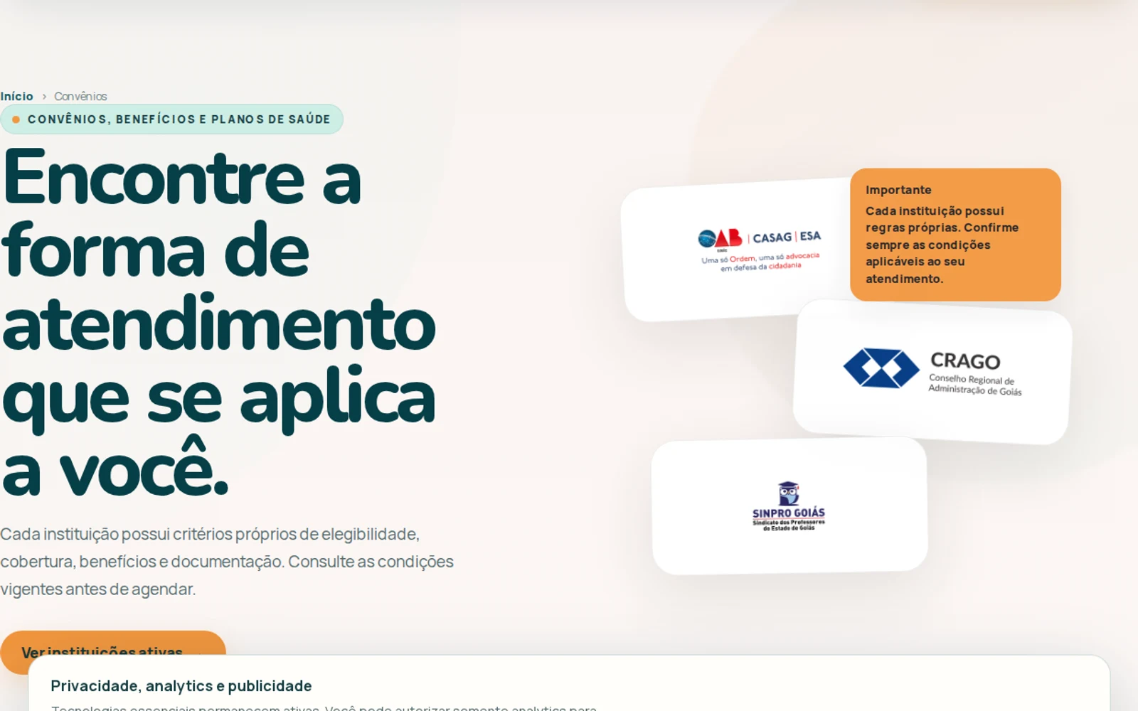 Página ou material real de benefícios institucionais da Alegrare