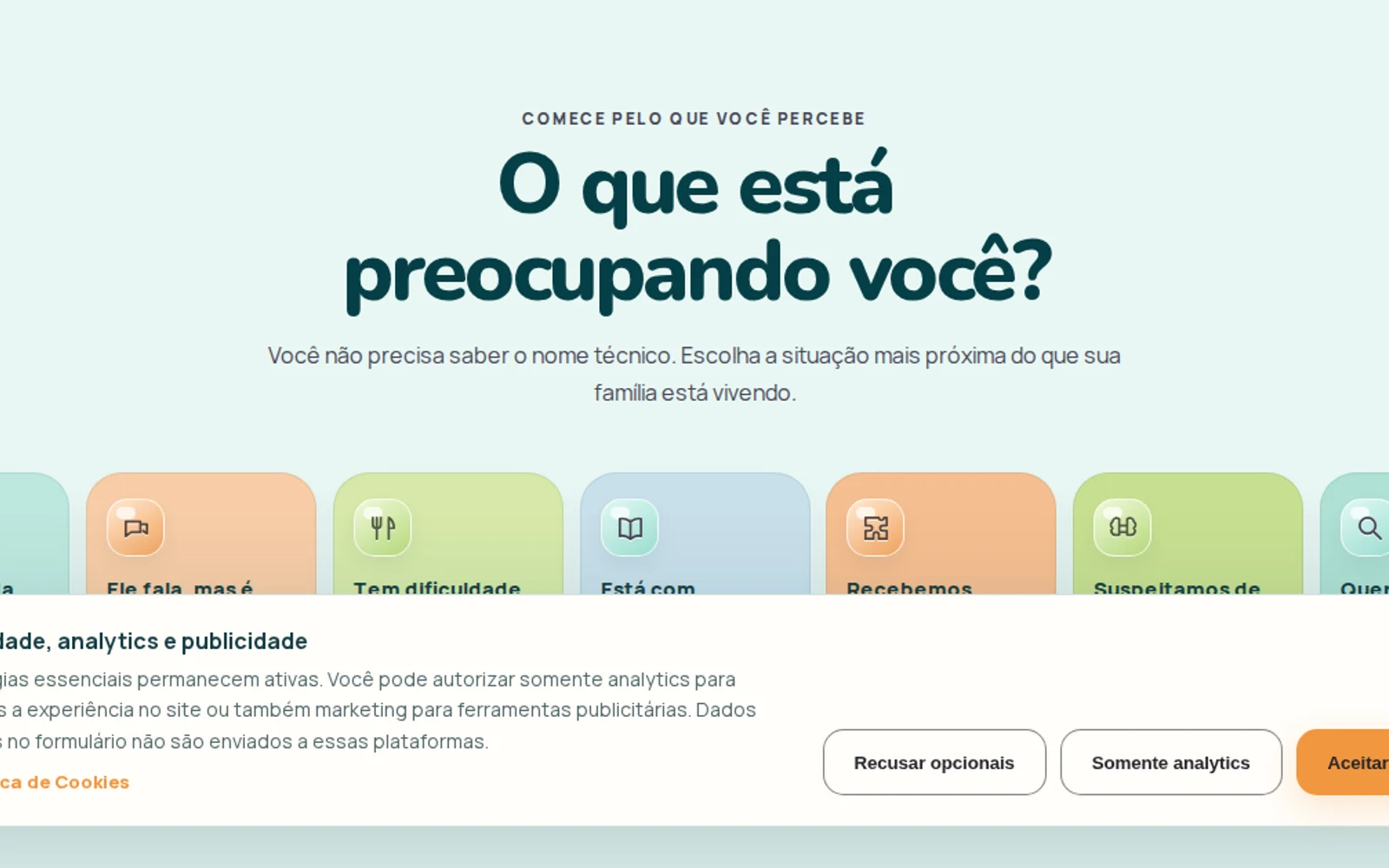 Captura real da jornada digital da Alegrare começando pelas preocupações das famílias