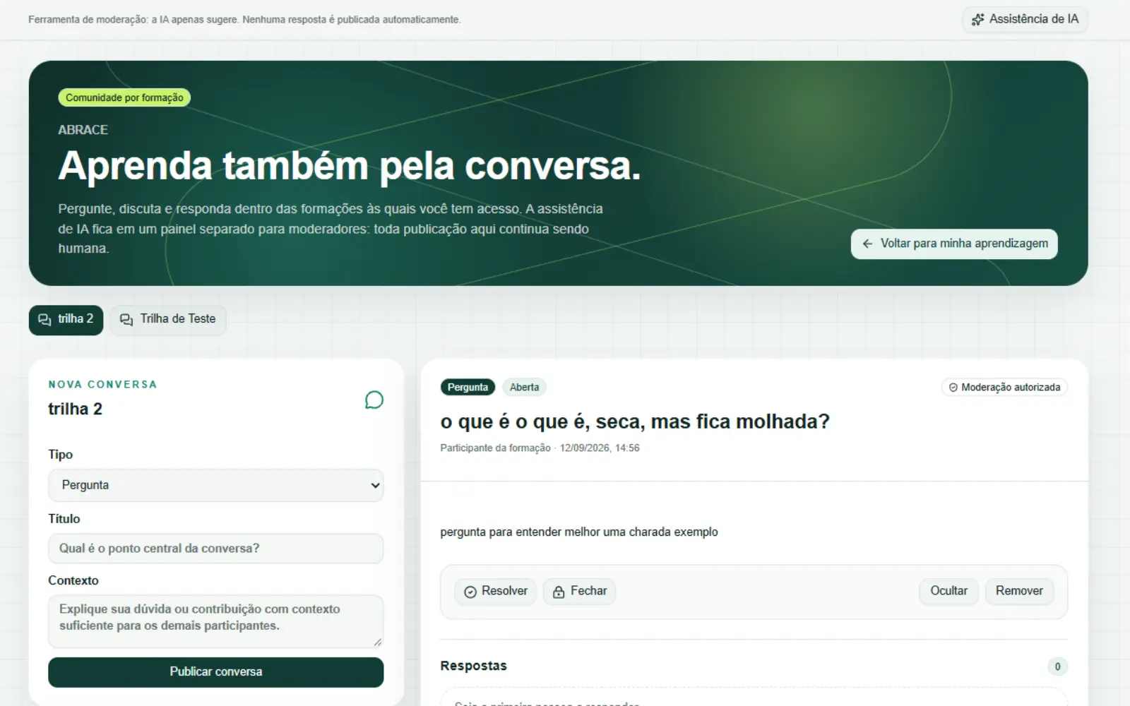 Fluxo real de comunidade e consentimento entre participantes
